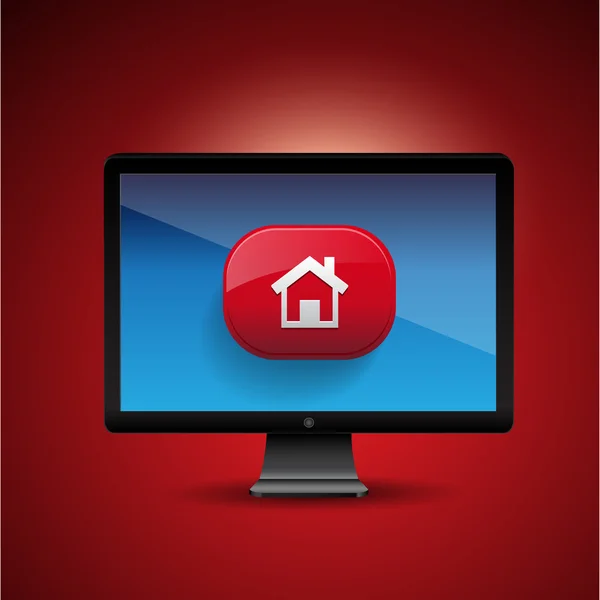 3d icono del vector del hogar en la pantalla de PC — Vector de stock