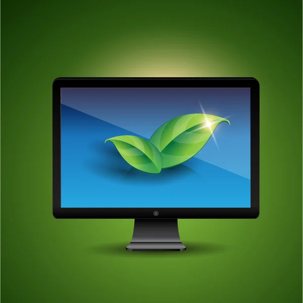 Hojas verdes en la pantalla de PC — Vector de stock