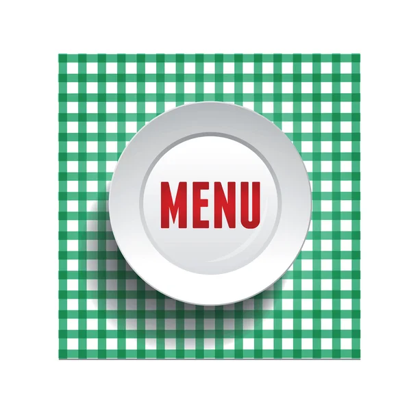 Menu - white plate on a checkered tablecloth — Stock Vector