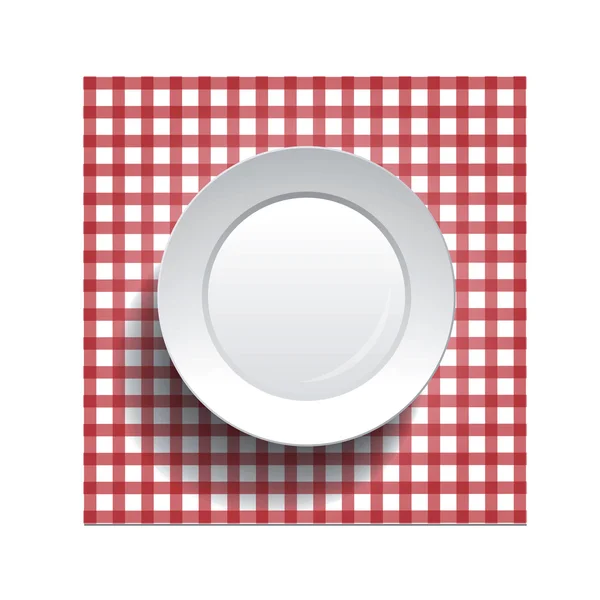 Plaque blanche sur une nappe à carreaux — Image vectorielle
