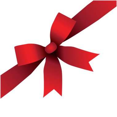 Beyaz arkaplanda parlak kırmızı saten kurdele