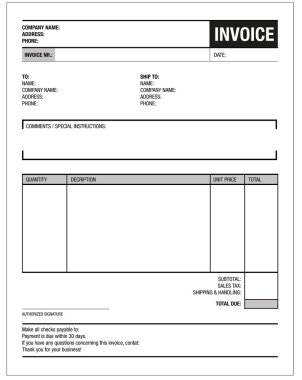 Template of unfill paper tax invoice form clipart