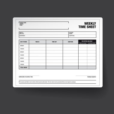 çalışanın haftalık zaman çizelgesi şablonu