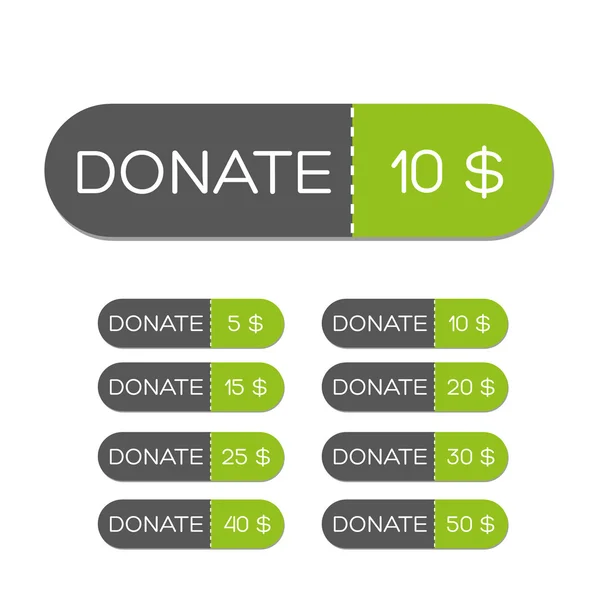 Donate green button set — Stock Vector