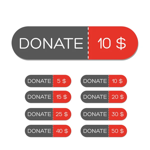 Donate red button set — Stock Vector
