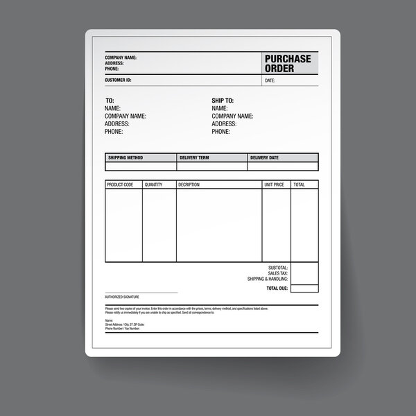 Purchase order template vector