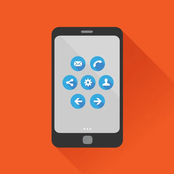 Smartphone vettoriale design piatto con set di icone — Vettoriale Stock