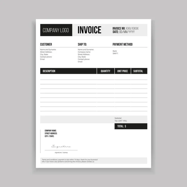 Invoice Business Paper Template Vector — Vetor de Stock