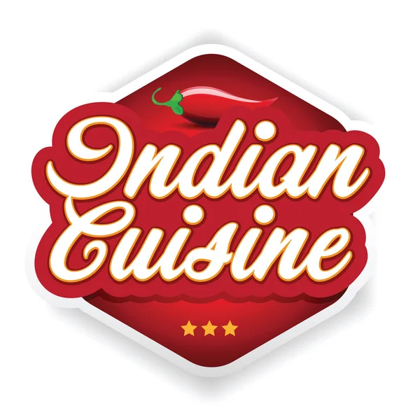 Indisk mat etikett röd med chilli peppar — Stock vektor