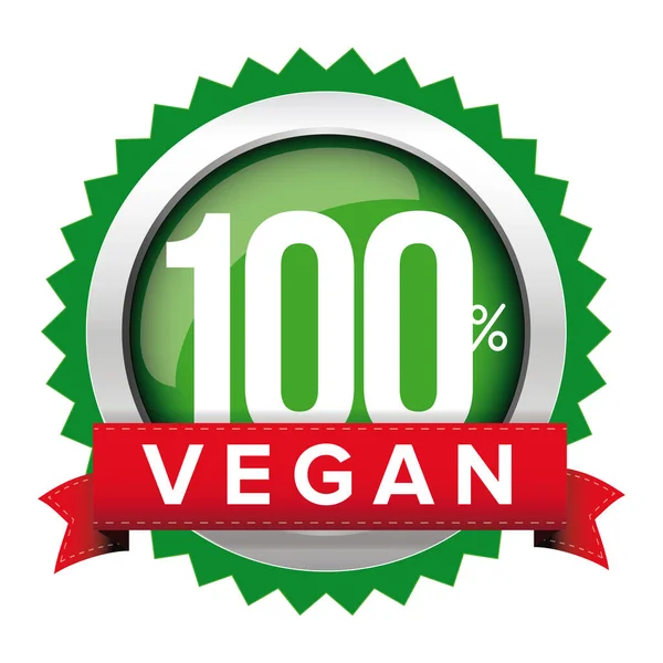 Vegan badge vektor dengan pita merah - Stok Vektor