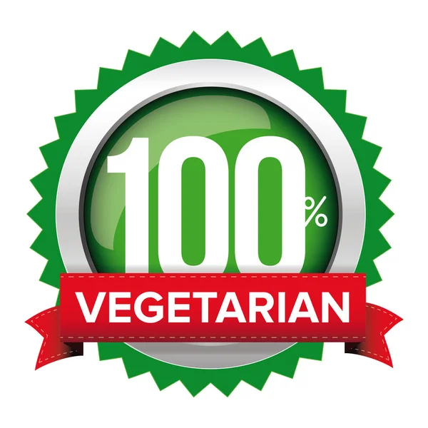 Vetor de emblema vegetariano com fita vermelha — Vetor de Stock