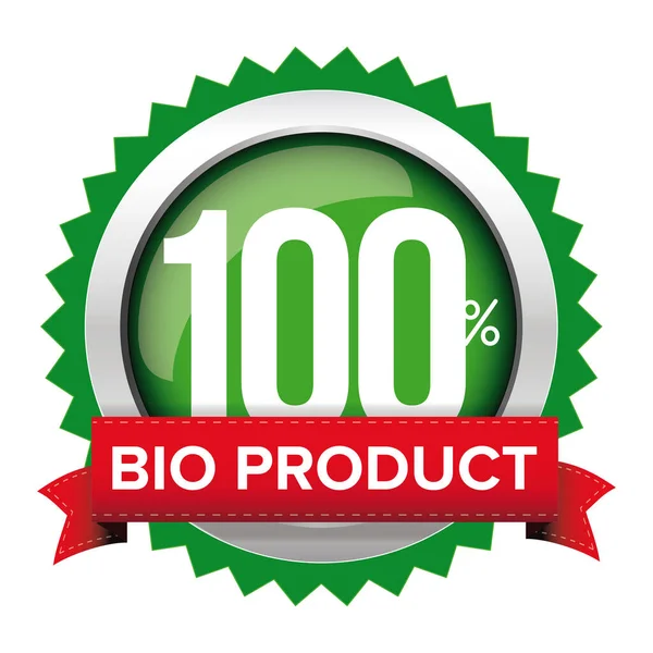 Bio product badge vector with red ribbon — Stock Vector