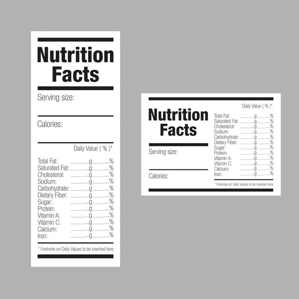 Datos Nutricionales Etiqueta Etiqueta Etiqueta Plantilla Vector — Vector de stock