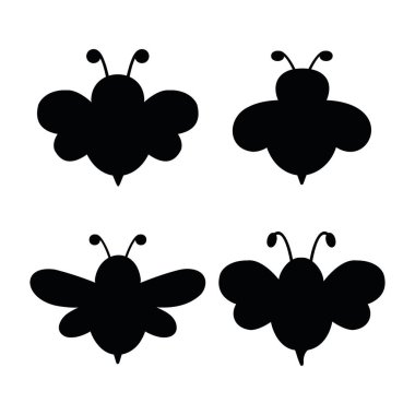 Bal arısı silueti set simgesi. Kara arılar taslak koleksiyonu. Vektör hayvan sembolü. Beyazda izole edilmiş.