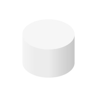 Gri 3D silindir şeklinde. Beyaz podyum ikonu. Boş sahne yeri. Yaya dairesel sembolü. Vektör beyazda izole edildi