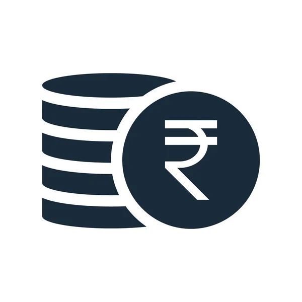 Indiska Rupee Mynt Stack Ikon Pengar Mynt Svart Siluett Affärsbetalningskoncept — Stock vektor