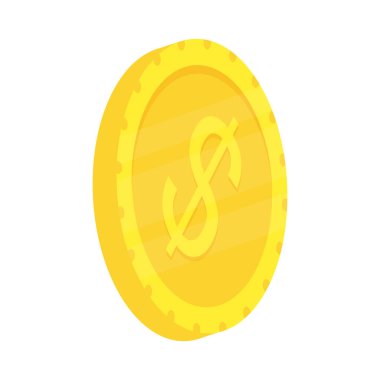 Bozuk para izometrik simgesi. Para Doları 3D sembolü. İş maaş konsepti. Bozuk para işareti. Vektör beyazda izole edildi