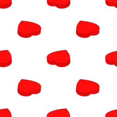 Isometric kalp pürüzsüz desen. Romantik kırmızı hediye kutusu beyaz arka plan. Aşk vektör illüstrasyonu.