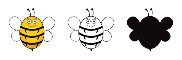 Милий Набір Бджіл Колір Чорно Білий Колекція Бджіл Силуету Векторні — стоковий вектор
