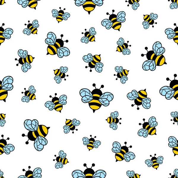 蜂を飛んでシームレスなパターン 漫画のバンブルビーの質感 白地に独立したベクトル図 — ストックベクタ