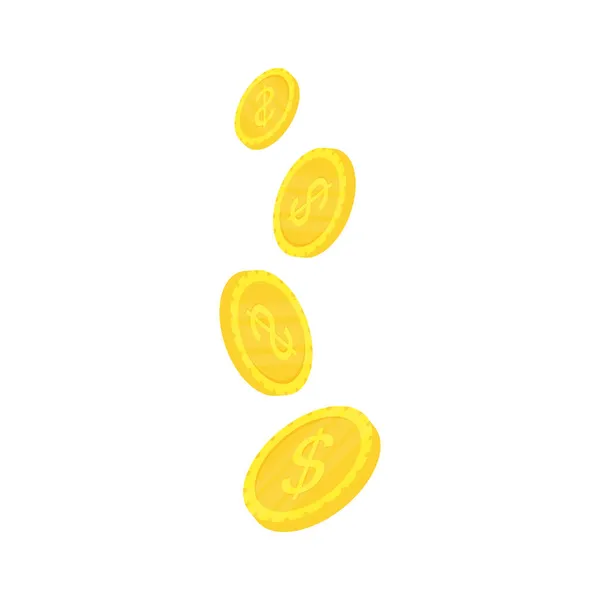 Oro Dinero Volando Símbolo Iconos Monedas Isométricas Planas Símbolo Riqueza — Vector de stock
