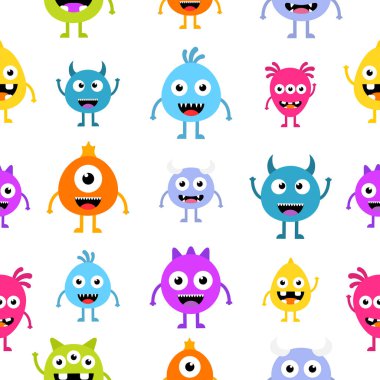  Kusursuz desenli çizgi film sevimli canavarlar arka planı. Cadılar Bayramı uzaylı dokusu.