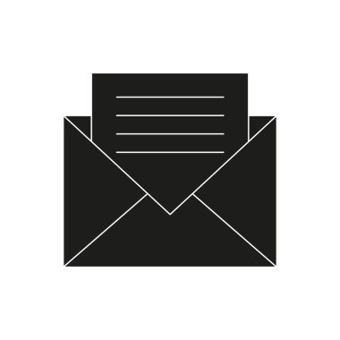 E- posta simgesi. Açık zarf işareti. Mesaj silueti. Vektör beyazda izole edildi