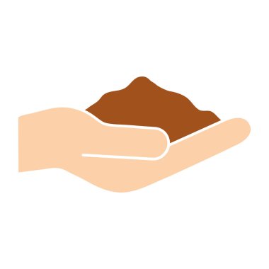 Human hand keep ground. Arm hold brown soil. Agriculture and farm concept. Vector illustration isolated on white.
