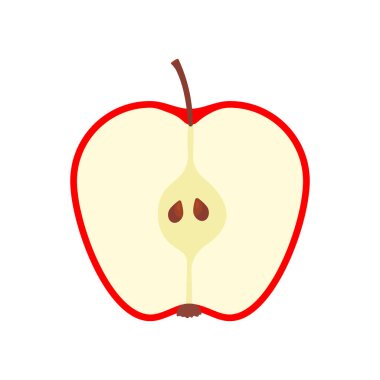 Red apple slice. Sweet cute flat fruit segment. Vector isolated on white.