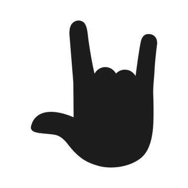 Rock and roll fingers symbol. Heavy metal sign. Black arm silhouette. Horns gesture pictogram. Vector isolated on white.