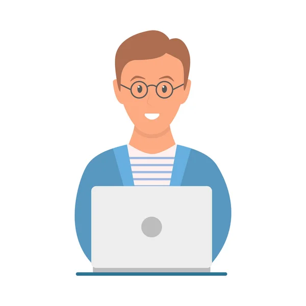 Freelancer Businessman Working Laptop Young Student Glasses Work Home Freelance — Vector de stock