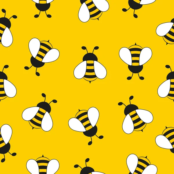 Flying Bees Seamless Pattern Vector Cartoon Bees Isolated Yellow Background — 스톡 벡터