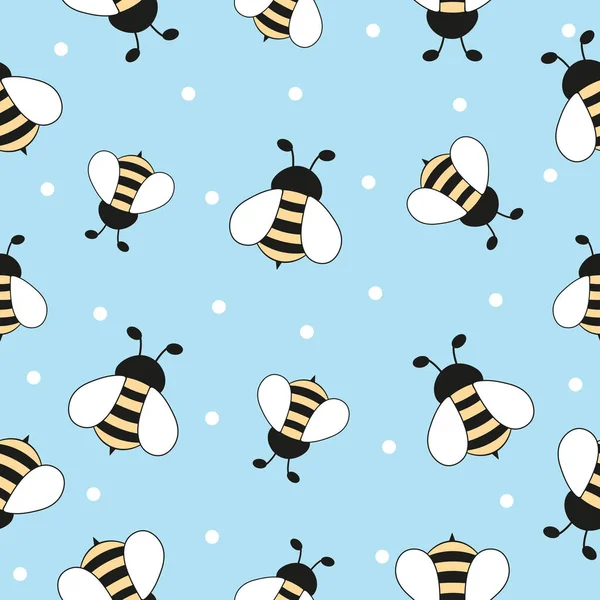 Безшовний Візерунок Літаючими Бджолами Векторні Мультяшні Бджоли Білими Точками Ізольовані — стоковий вектор