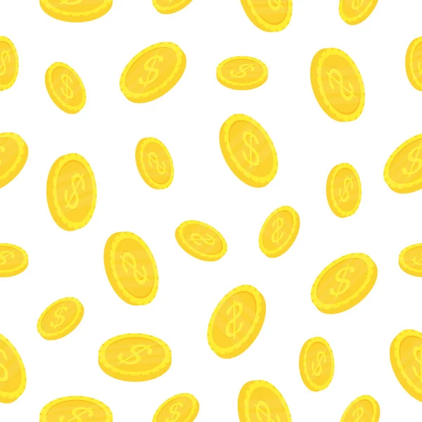 Seamless Pattern Golden Coins Falling Dollar Coins Vector Illustration White — Wektor stockowy