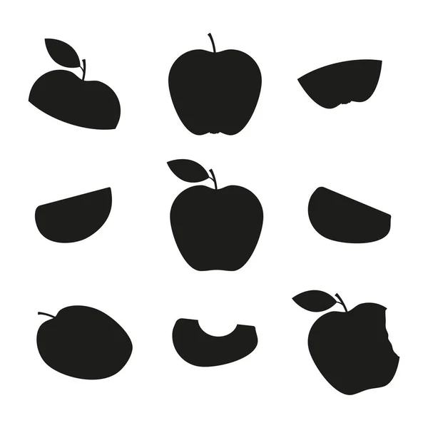 Apples Black Silhouettes Set Apple Slices Collection Vector Isolated White — Stockvektor