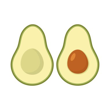 Avocado fruit set. Healthy food symbol. Two half avocado. Vector isolated on white.