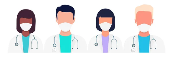 Doctors Nurses Characters Wearing Medical Masks Medicine Support Concept Vector — Wektor stockowy