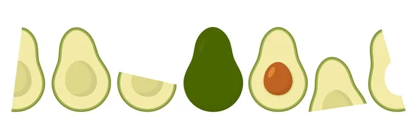 Avocado Fruit Set Healthy Food Symbol Slices Whole Half Avocado —  Vetores de Stock