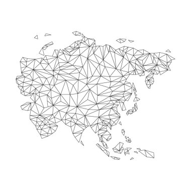 Üçgen şekilli Asya haritası. Dünya haritası doğrusal kıta. Çokgen çizgi elementleriyle Asya kıtasının haritası. Vektör illüstrasyonu beyazda izole edildi.