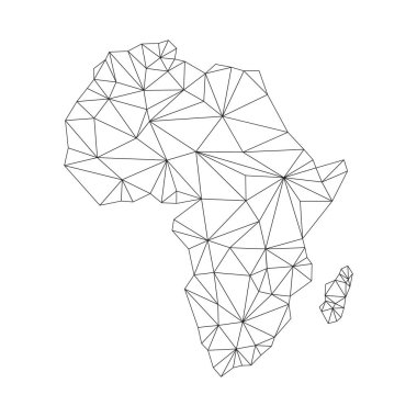 Çokgen şekilli Afrika haritası. Dünya haritası doğrusal kıta. Üçgen çizgili elementlerle Afrika kıtasının haritası. Vektör illüstrasyonu beyazda izole edildi.