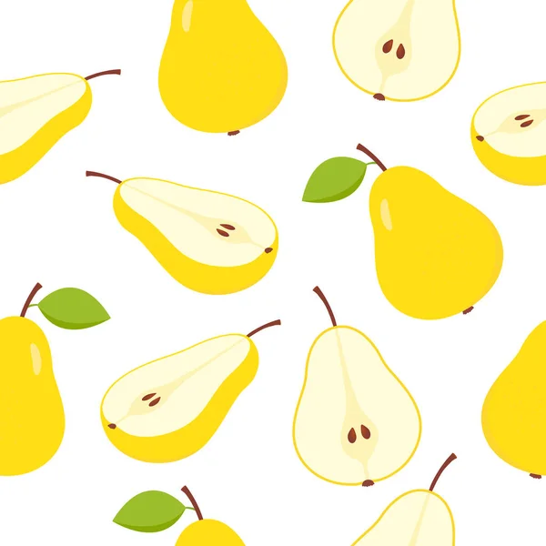 Yellow Pears Pattern Sweet Slices Whole Half Pear Fruits Seamless — Stock Vector