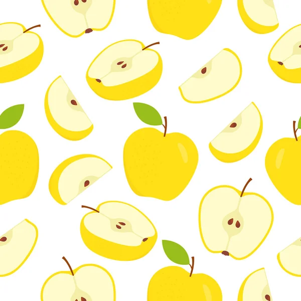 Жовті Яблука Безшовний Візерунок Солодкі Скибочки Візерунок Цілих Половинних Яблук — стоковий вектор