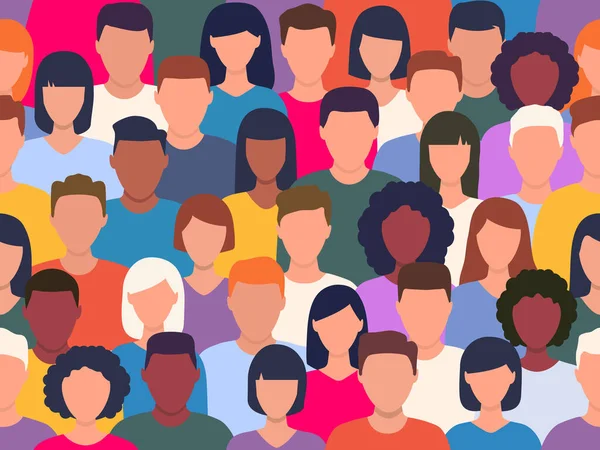 People crowd colorful pattern. Diverse multicultural group of people standing together seamless pattern. Vector human illustration.