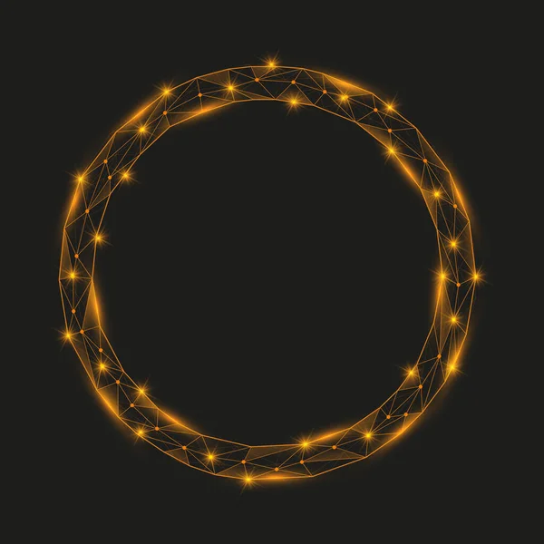 Abstrakter Kreisförmiger Rahmen Aus Low Poly Gold Mit Leuchtend Orangen — Stockvektor