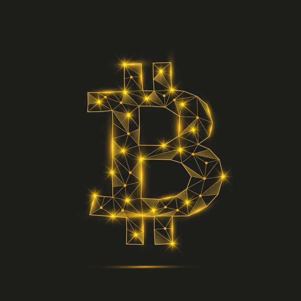 Symbole Bitcoin Avec Des Formes Polygonales Jaunes Éclatantes Crypto Monnaie — Image vectorielle