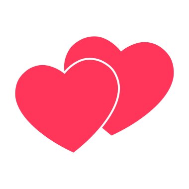 Kalplerin kırmızı simgesi. İki kupa birleşti. Düz aşk sembolü. Sevgililer Günü tabelası. Beyaz arkaplanda izole edilmiş vektör