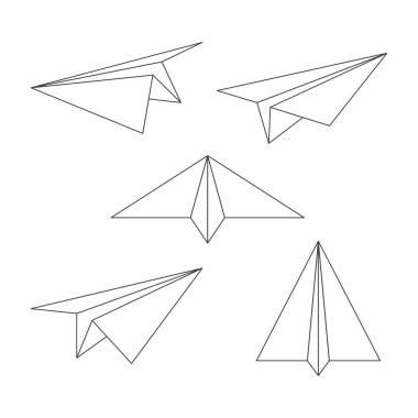 Kağıt hat uçaklar ayarlandı. İleti doğrusal sembol koleksiyonu gönderiliyor. Vektör beyazda izole edildi.