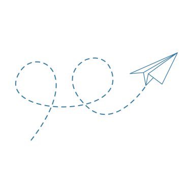 Noktalı çizgili kağıttan uçak. İleti doğrusal katlama düzlemi gönderiliyor. Vektör beyazda izole edildi.