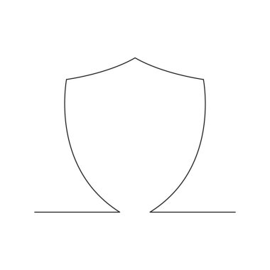 Kalkan aralıksız çizgi işareti. Güvenlik ve koruyucu sembol tek çizgi halinde. Beyaz arkaplanda izole edilmiş vektör.