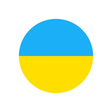  Ukrayna bayrağı. Ulusal Ukrayna dairesel bayrak ikonu. Vektör illüstrasyonu beyazda izole edildi